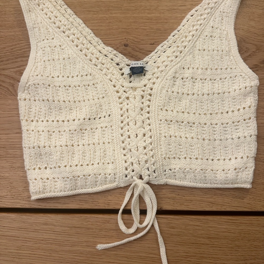 American Eagle Outfitters Cream Crochet Tie-Front Tank